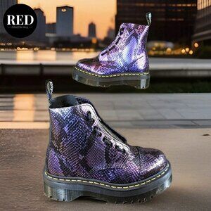Dr. Martens Sinclair Boots Purple Snake Platform Zip Lace Up - Women's Size 8